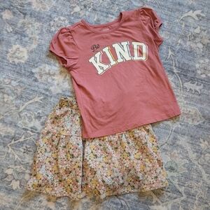 Pink 'Be Kind' T-Shirt and Floral Skirt Set
